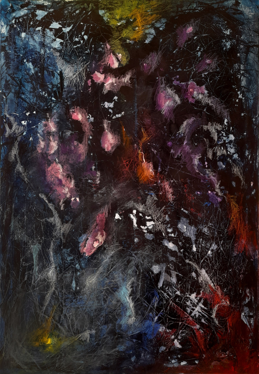 Fallen stars cm 70×100, acrylic, ink  and light paper on canvas – 2023